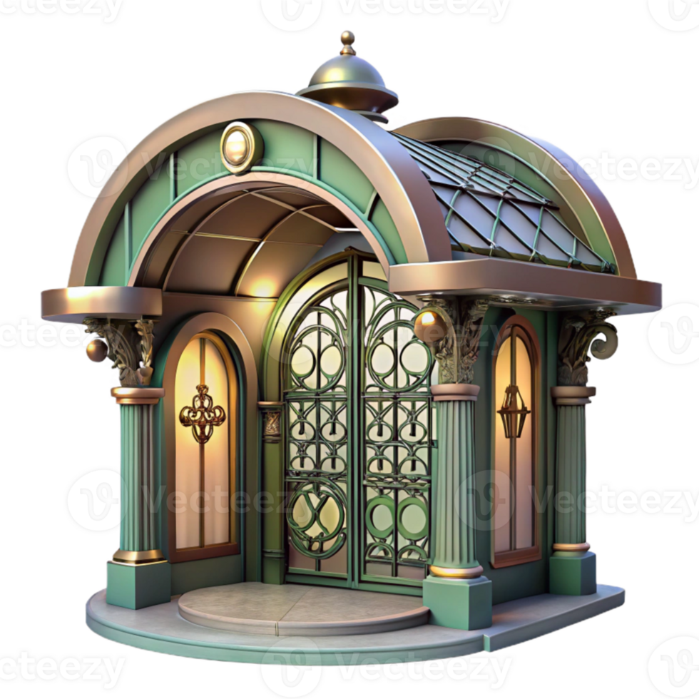 magnificent modern An Art Nouveau metro station entrance, ornate ironwork and stained glass, soft ambient light, vintage, elegant style, professional png