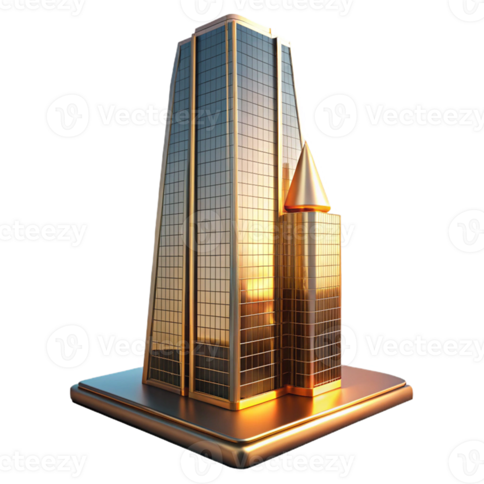 vibrant classic A sleek, minimalist glass skyscraper, reflecting a cityscape, golden hour light, photorealistic, modern style, premium png