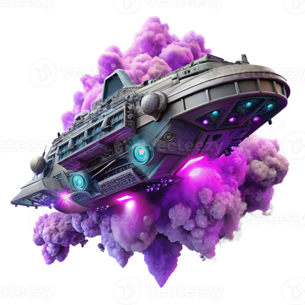 stunning traditional A colossal, bio mechanical spaceship, adorned with intricate glowing circuitry, drifts through a nebula of swirling purple and pink gases. Dramatic, volumetric lighting.... png