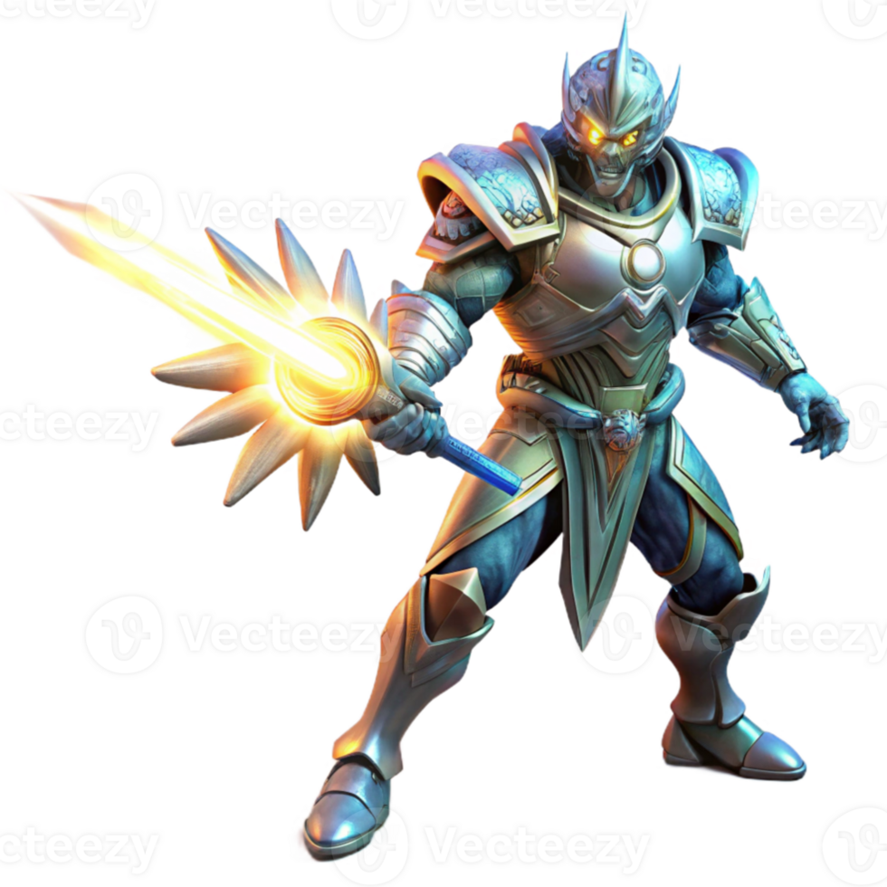 serene classic A powerful energy beam erupts from a crystal-powered weapon held by a warrior in ornate, alien armor. Bright, dynamic lighting. Art style FantasySci-fi genuine png