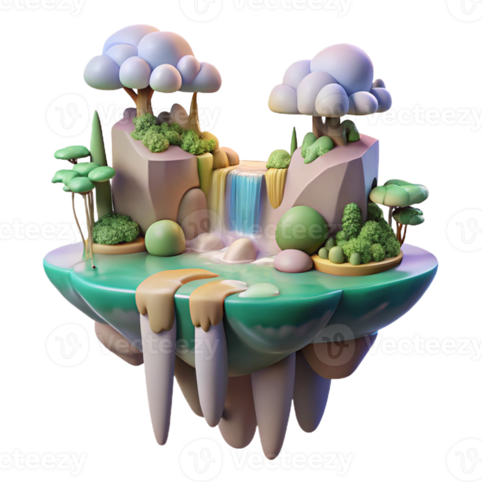 beautiful vintage A whimsical, floating island, complete with waterfalls and lush vegetation, drifts through a pastel colored sky. Soft, diffuse lighting. Art style Dreamlike high quality png