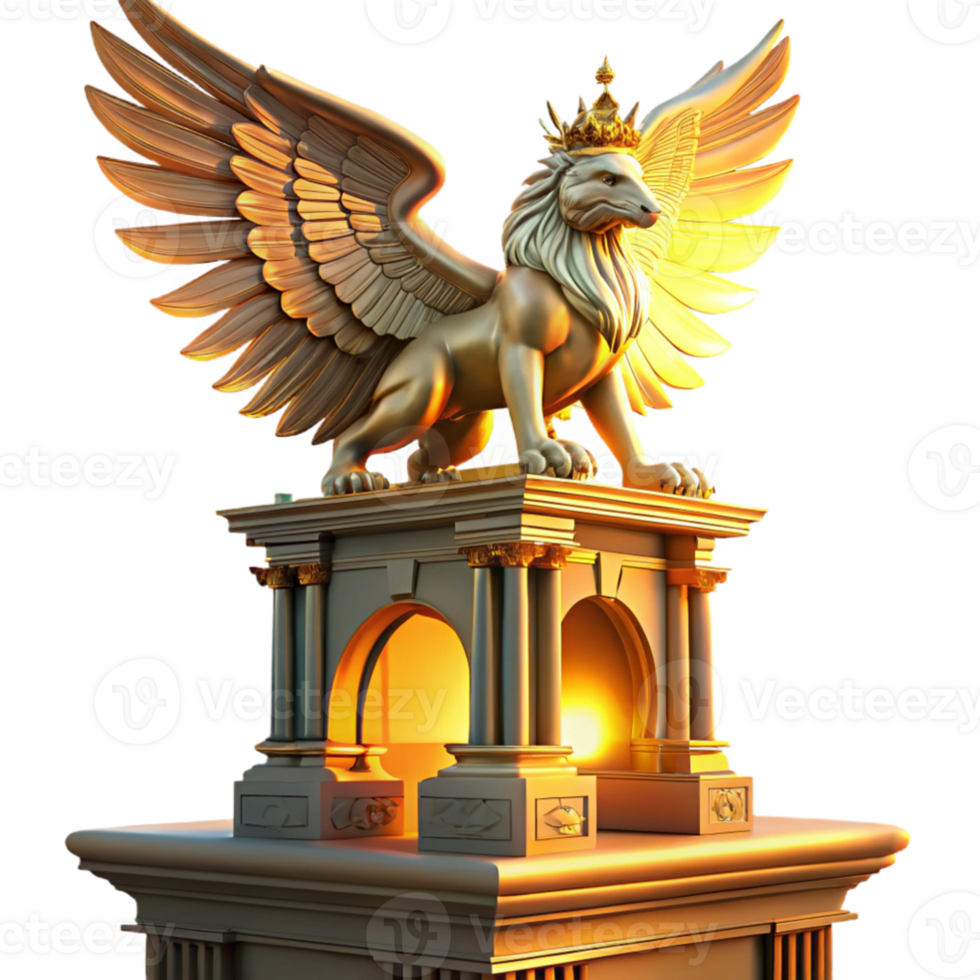 impressive creative A majestic griffin perched atop a crumbling clock tower, bathed in the golden light of a setting sun, Art Nouveau style genuine png