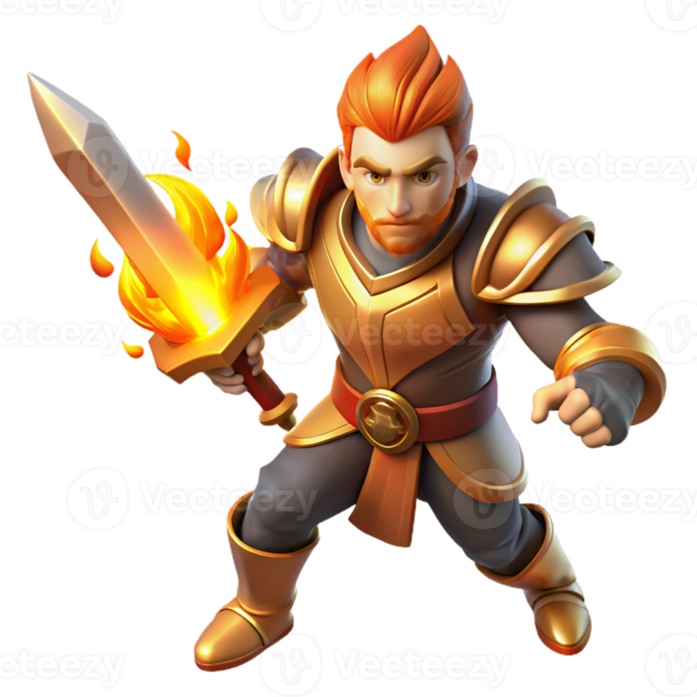 magnificent creative A fierce warrior wielding a flaming sword, dynamic lighting, heroic fantasy style high resolution png