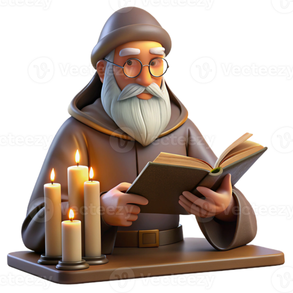 magnificent rustic A wise old wizard studying a dusty tome in his candlelit study, warm lighting, Renaissance style genuine png