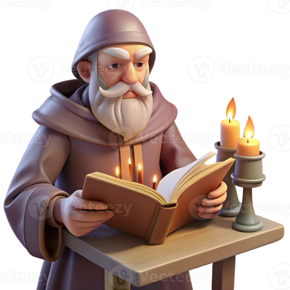 impressive classic A wise old wizard studying a dusty tome in his candlelit study, warm lighting, Renaissance style exclusive png