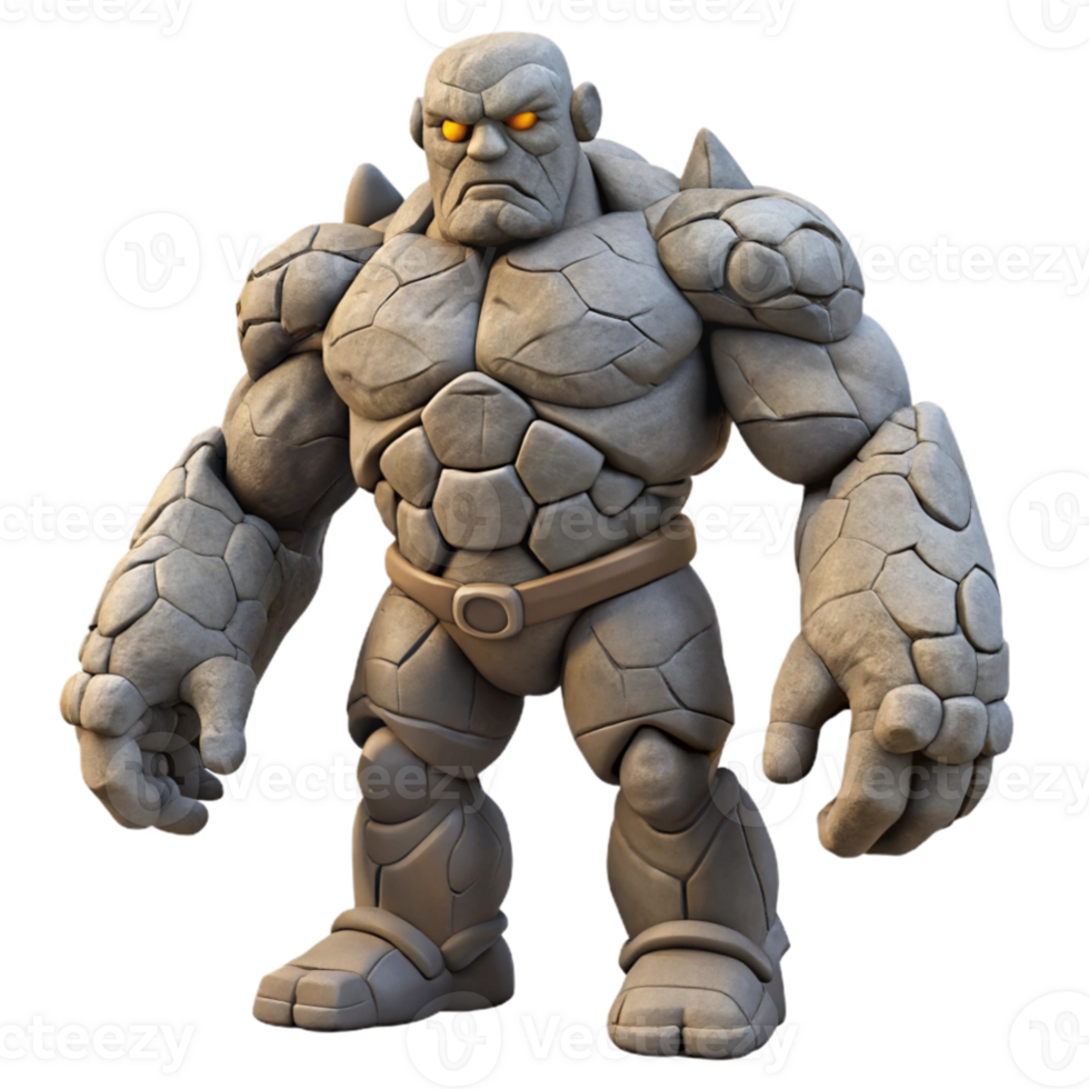 impressive rustic A colossal golem made of stone standing guard over a ruined city, overcast lighting, epic scale exclusive png