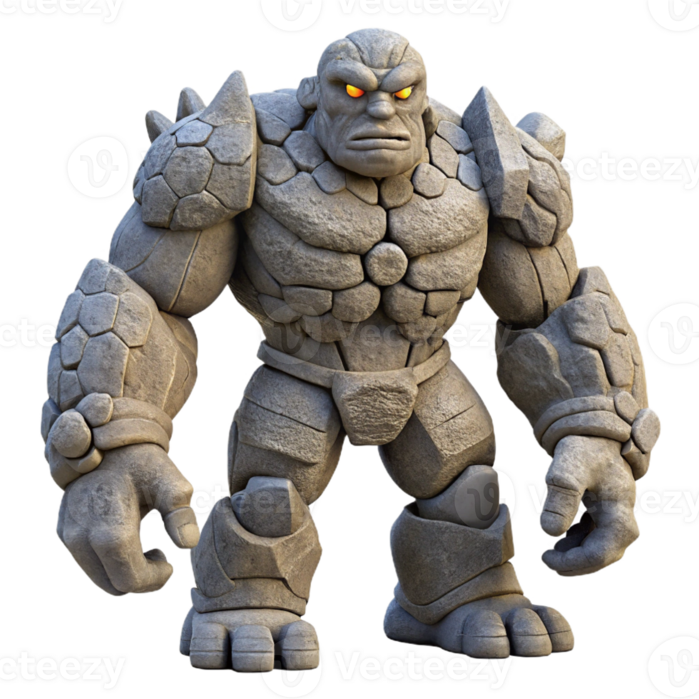 extraordinary traditional A colossal golem made of stone standing guard over a ruined city, overcast lighting, epic scale genuine png