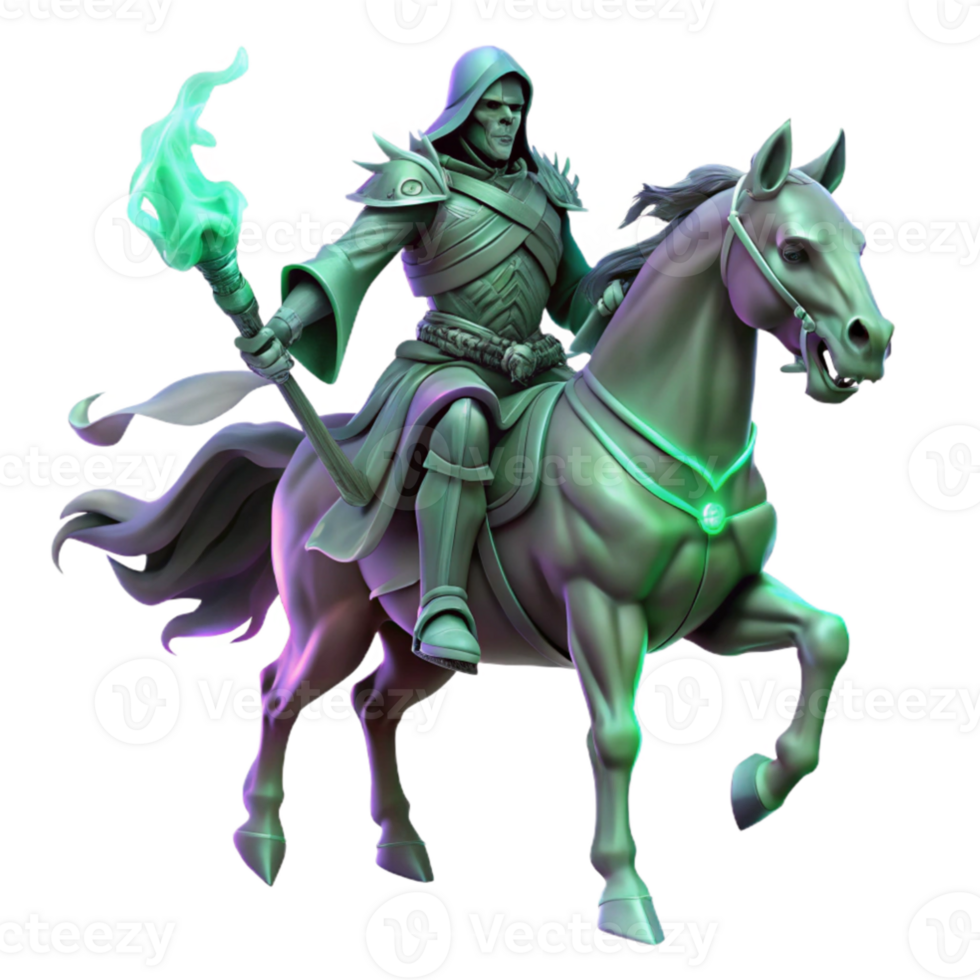 beautiful artistic A spectral knight riding a skeletal horse, ghostly lighting, dark fantasy style premium png
