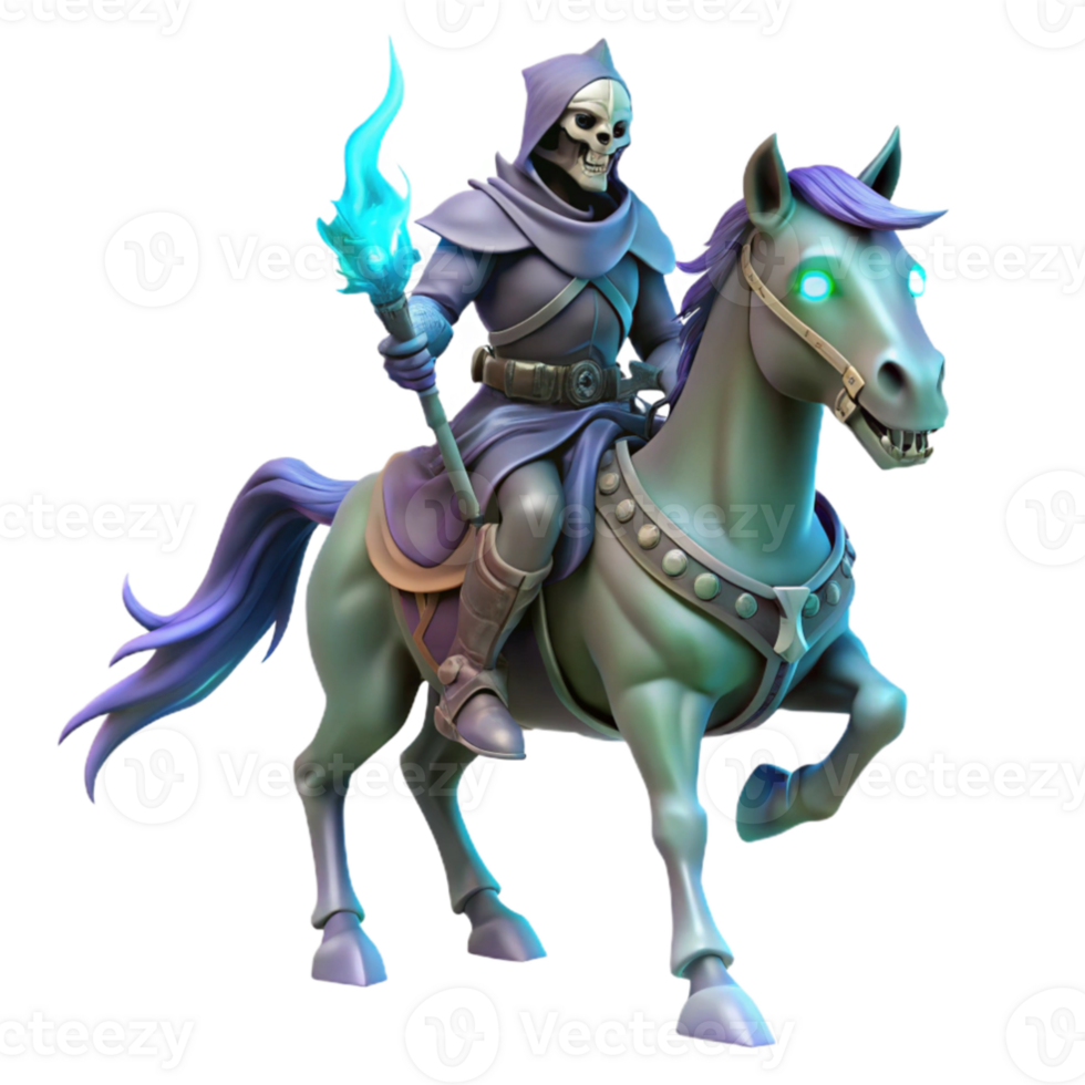 stunning abstract A spectral knight riding a skeletal horse, ghostly lighting, dark fantasy style premium png