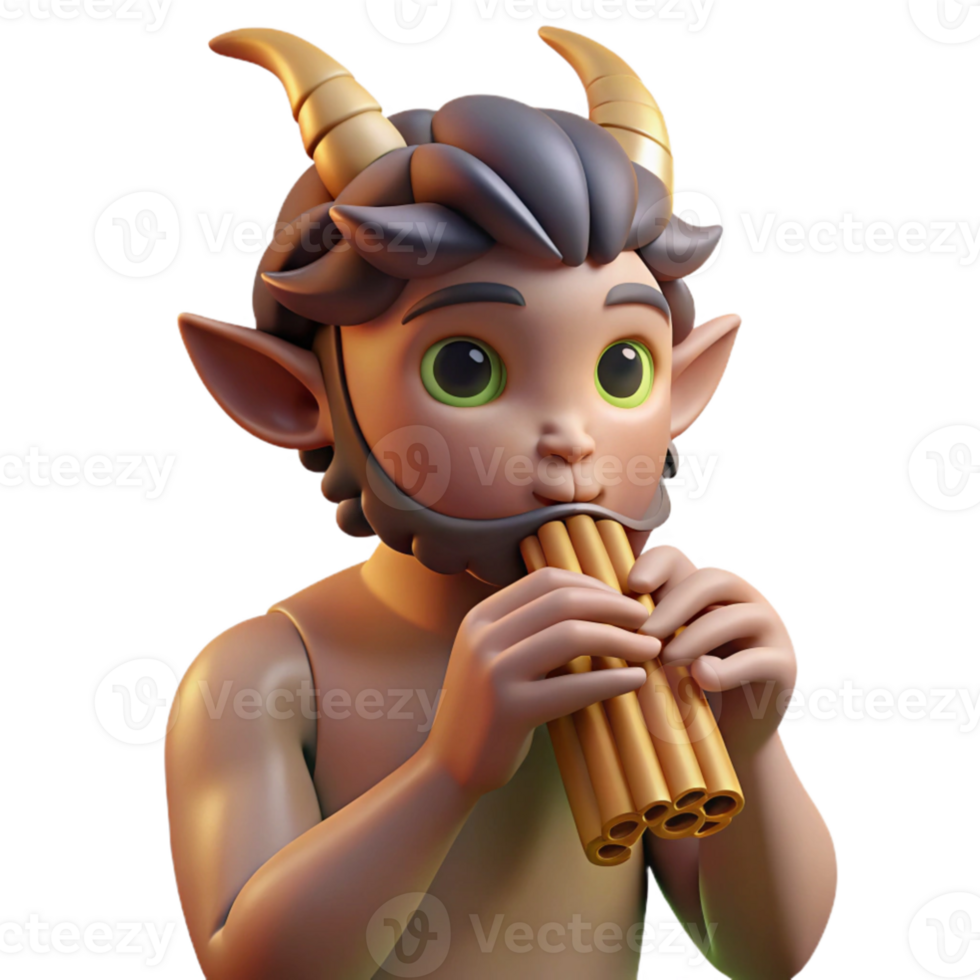 dramatic modern A mischievous satyr playing a pan flute in a forest glade, dappled sunlight, Impressionist style premium png