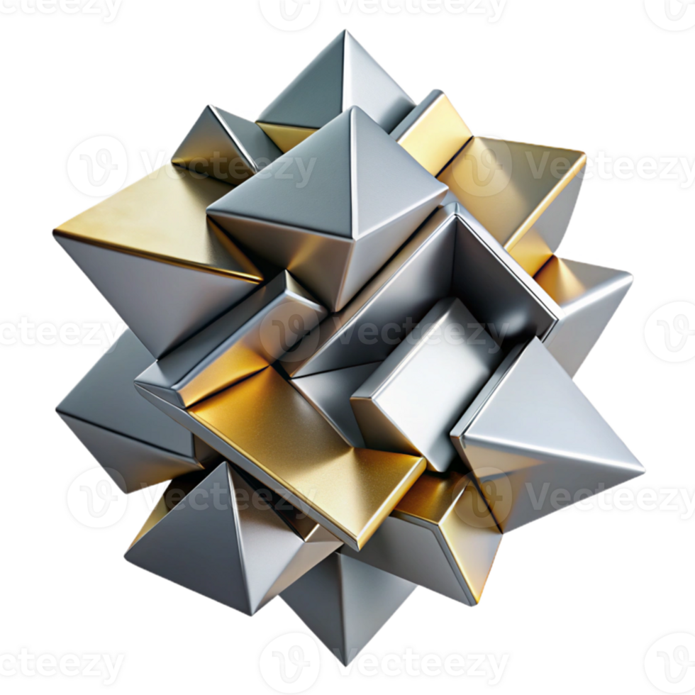 magnificent abstract A dynamic composition of fractured, geometric planes, intersecting and overlapping, with metallic textures and sharp, contrasting shadows detailed png