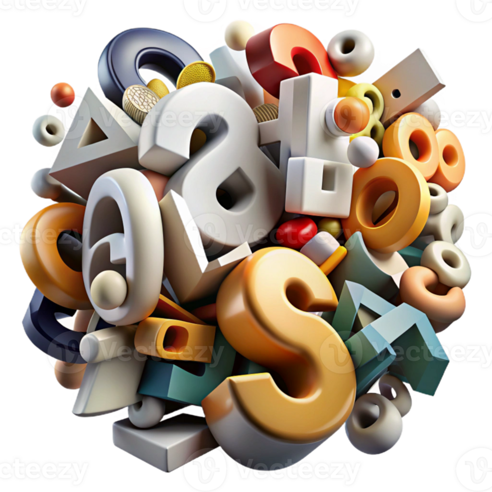 magnificent modern A chaotic jumble of letters and numbers, forming an abstract typographic composition, with a grunge aesthetic and high contrast lighting high resolution png
