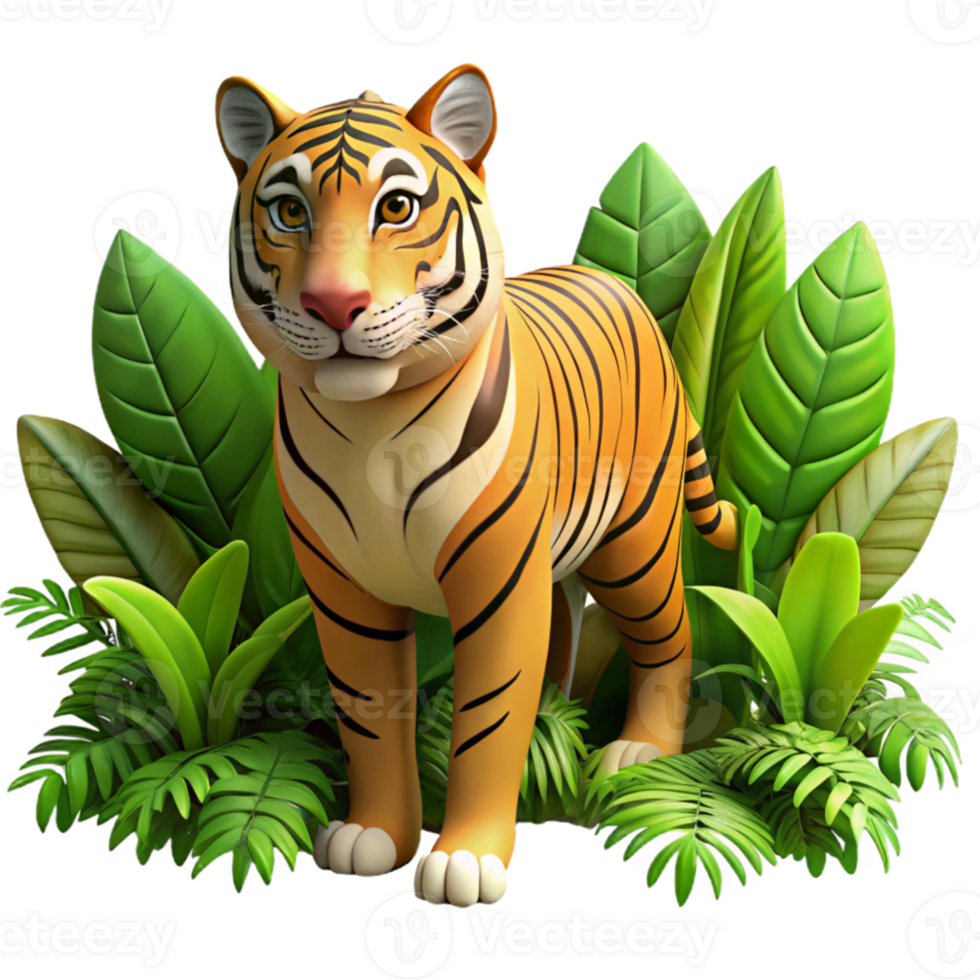 impressive rustic A Bengal tiger stalking through dense jungle foliage, dappled lighting, hyperrealistic style, intense gaze original png