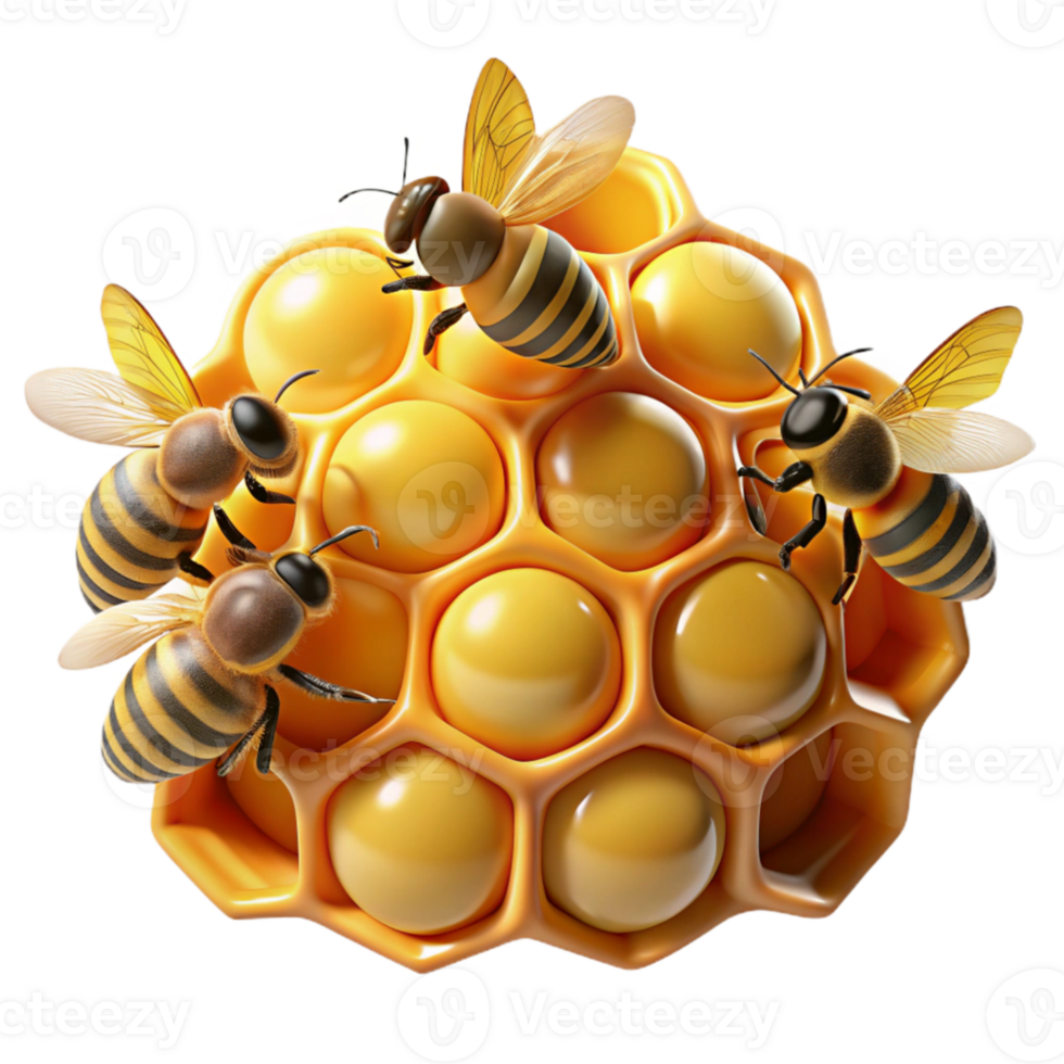 stunning classic A swarm of honeybees buzzing around a honeycomb, macro photography, golden light, detailed textures, naturalistic style professional png