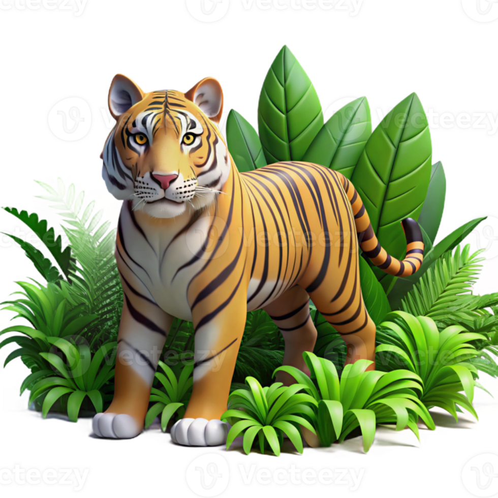 dramatic rustic A Bengal tiger stalking through dense jungle foliage, dappled lighting, hyperrealistic style, intense gaze exclusive png