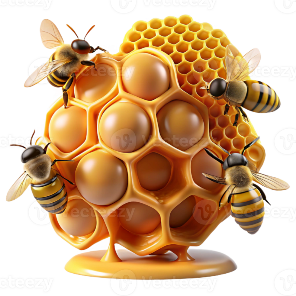 dramatic vintage A swarm of honeybees buzzing around a honeycomb, macro photography, golden light, detailed textures, naturalistic style original png