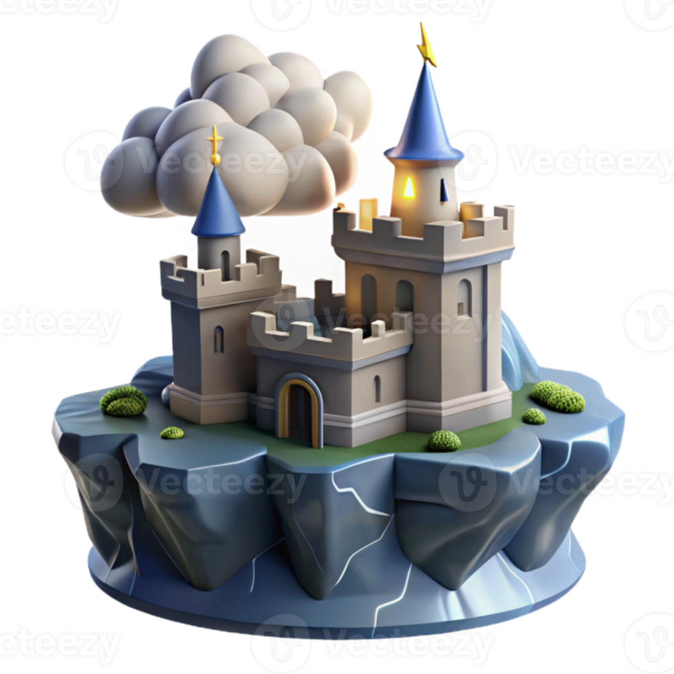 vibrant vintage Medieval castle on a cliff edge, dramatic storm clouds, lightning strike, dramatic, exclusive png