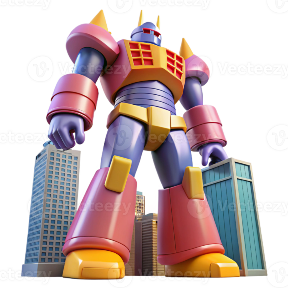 wonderful artistic Giant robot transforming into a skyscraper, dynamic pose, vibrant colors, anime style, premium png