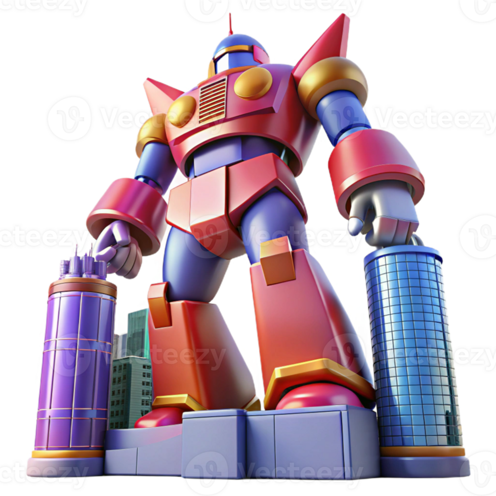 dramatic traditional Giant robot transforming into a skyscraper, dynamic pose, vibrant colors, anime style, exclusive png