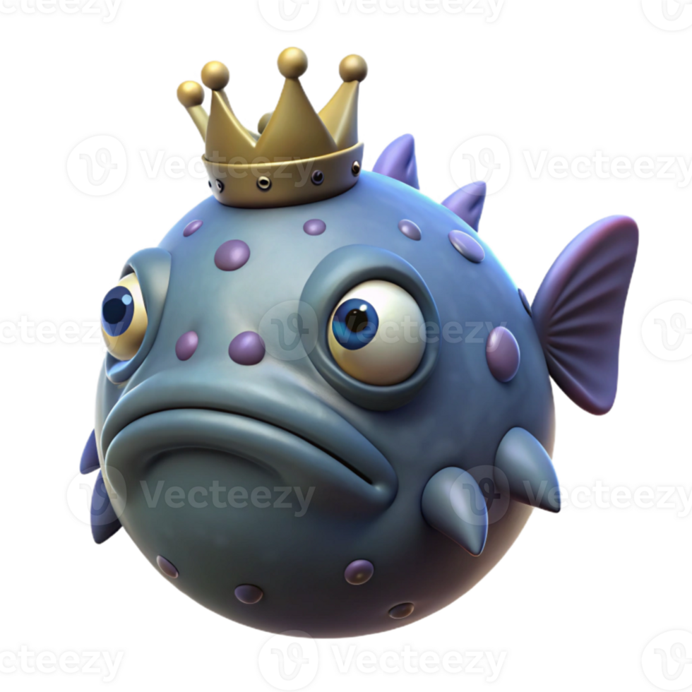 stunning traditional A grumpy-looking blobfish wearing a miniature crown, underwater scene, dark and moody lighting exclusive png