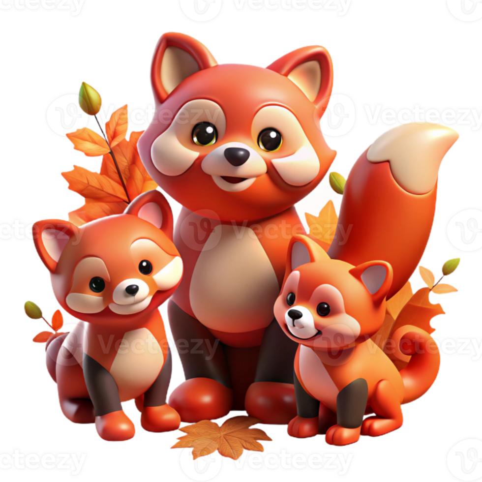 impressive minimalist A family of red pandas playing in autumn leaves, warm, diffused lighting, painterly style professional png