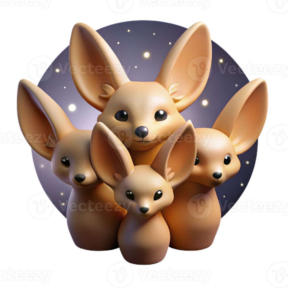 magnificent abstract A group of Fennec foxes huddled together in the desert, starry night sky, minimalist style authentic png