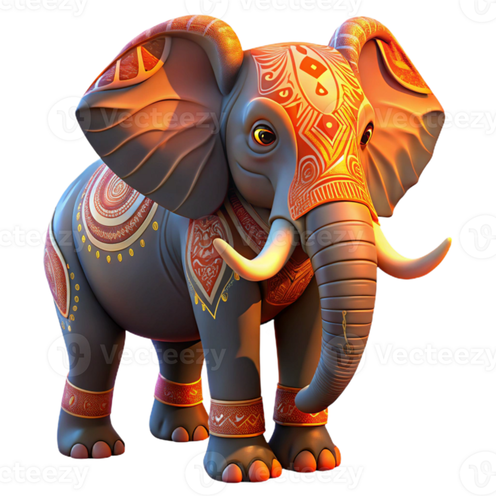 dramatic contemporary A majestic African elephant with glowing tribal markings, sunset lighting, fantasy style genuine png