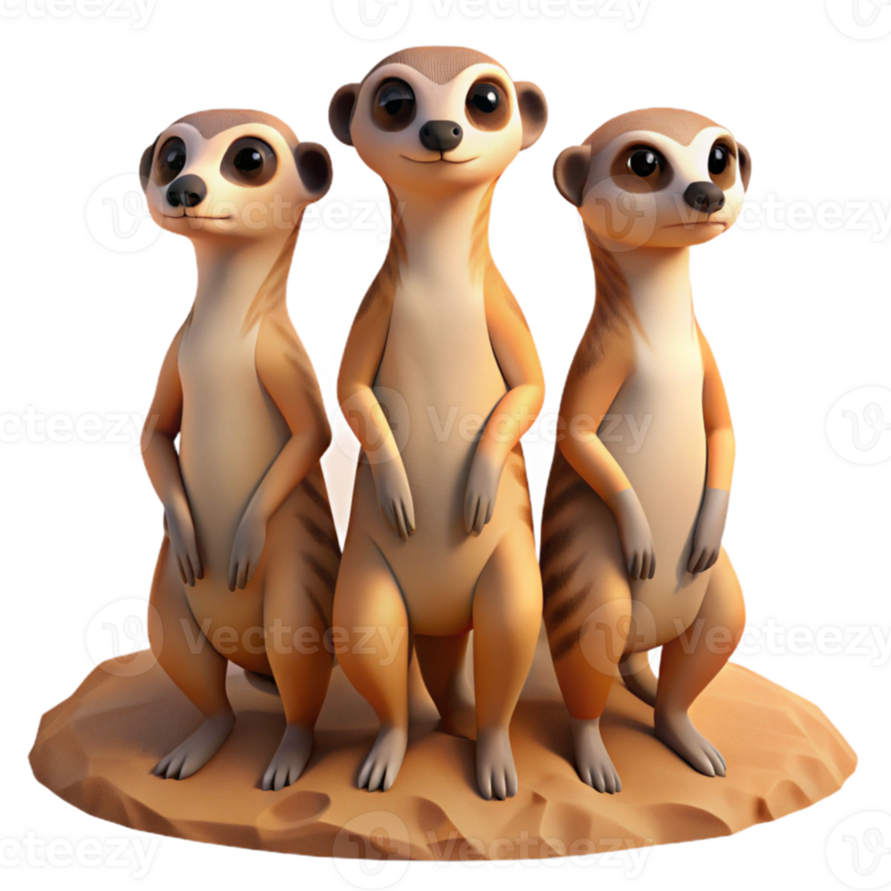 wonderful classic A group of meerkats standing on their hind legs, desert landscape, warm, afternoon lighting exclusive png