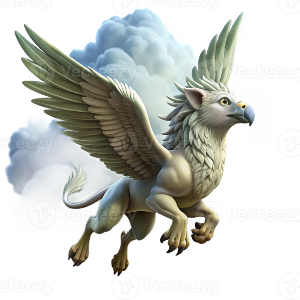 stunning contemporary A majestic griffon soaring through a cloudy sky, dramatic lighting, fantasy art style high resolution png