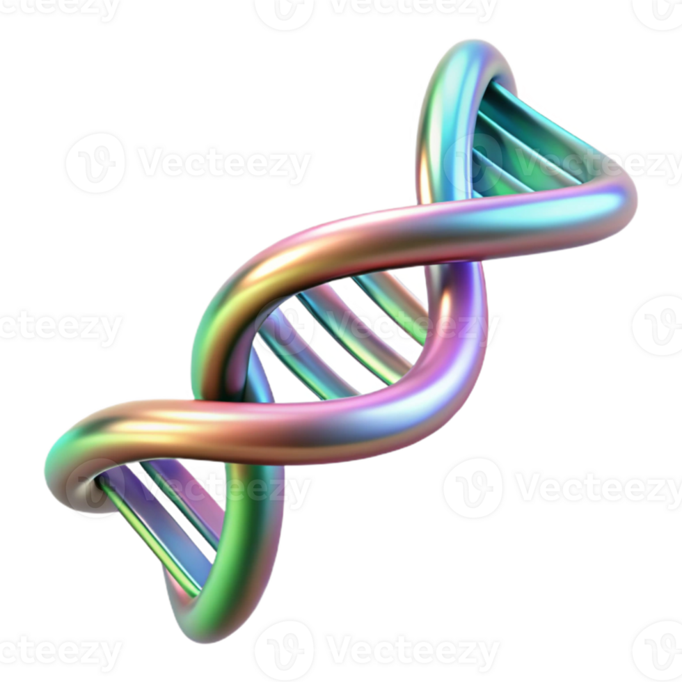 extraordinary modern A holographic projection of a DNA double helix rotating slowly, shimmering with iridescent colors, lit by a soft, diffused light genuine png