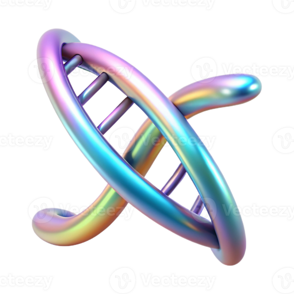 vibrant abstract A holographic projection of a DNA double helix rotating slowly, shimmering with iridescent colors, lit by a soft, diffused light premium png