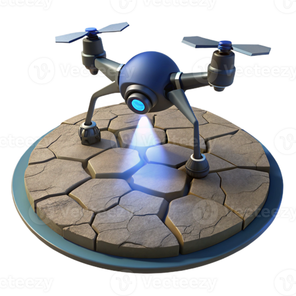 impressive vintage A lone, futuristic drone hovering over a desolate, cracked earth, illuminated by a single, harsh spotlight premium png
