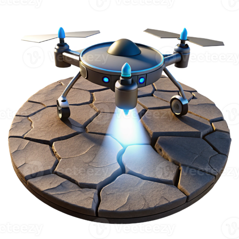stunning vintage A lone, futuristic drone hovering over a desolate, cracked earth, illuminated by a single, harsh spotlight original png