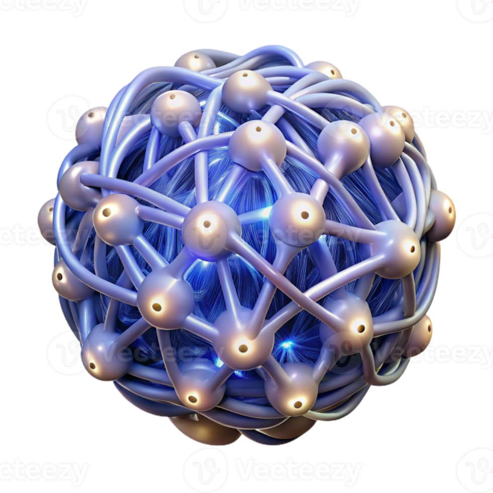 beautiful modern A complex network of glowing fiber optic cables intricately woven together, forming a pulsating brain-like structure, lit from within high quality png