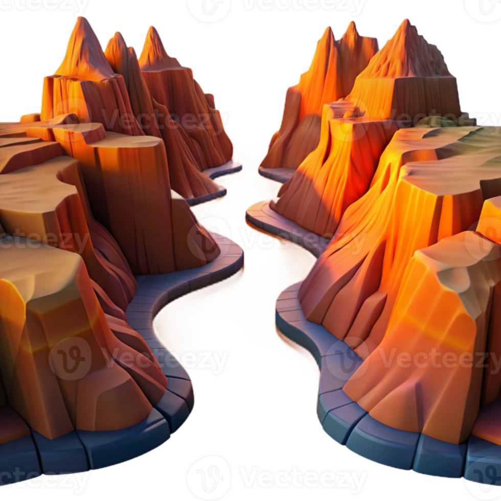 serene vintage A winding river cutting through a canyon, dramatic rock formations, warm sunset light, Art Deco style, bold colors, aerial view exclusive png