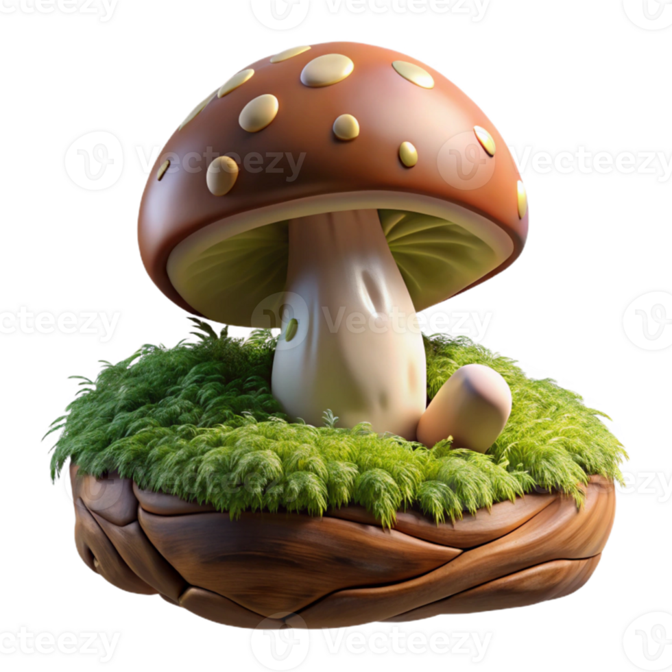 elegant minimalist A mushroom growing on a mossy log in a dark forest, intricate details, mysterious and enchanting, fantasy art style, low-key lighting exclusive png