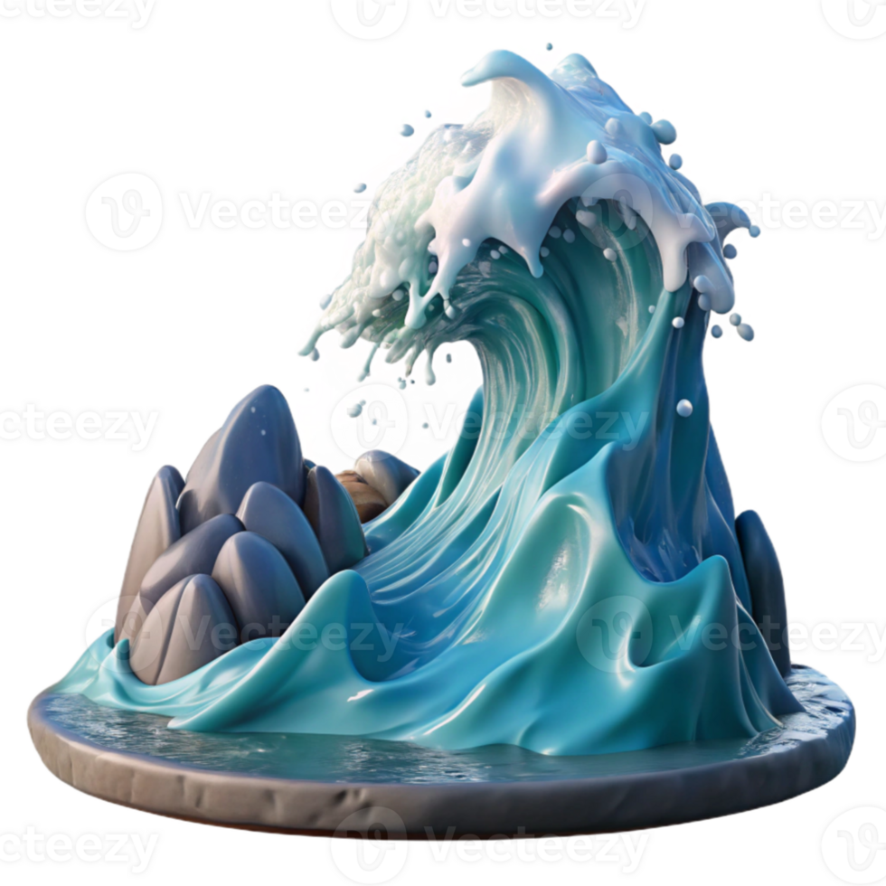 serene abstract A wave crashing on a rocky shore, dramatic splash, dynamic movement, realistic rendering, ocean spray, natural lighting detailed png