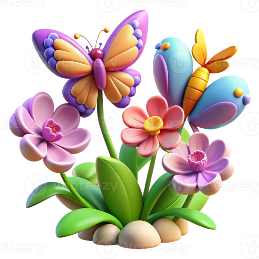 serene vintage A group of butterflies fluttering around a colorful flower garden, vibrant hues, whimsical and playful, illustrative style, soft lighting high resolution png