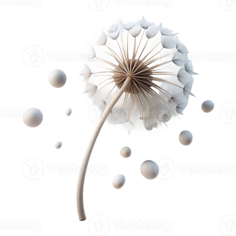 serene vintage A single dandelion seed head with seeds blowing in the wind, delicate and ethereal, minimalist composition, soft lighting, monochrome detailed png