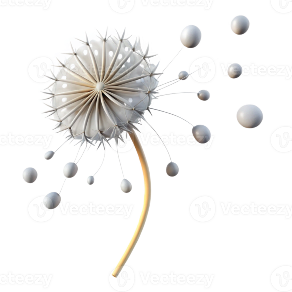 impressive rustic A single dandelion seed head with seeds blowing in the wind, delicate and ethereal, minimalist composition, soft lighting, monochrome professional png