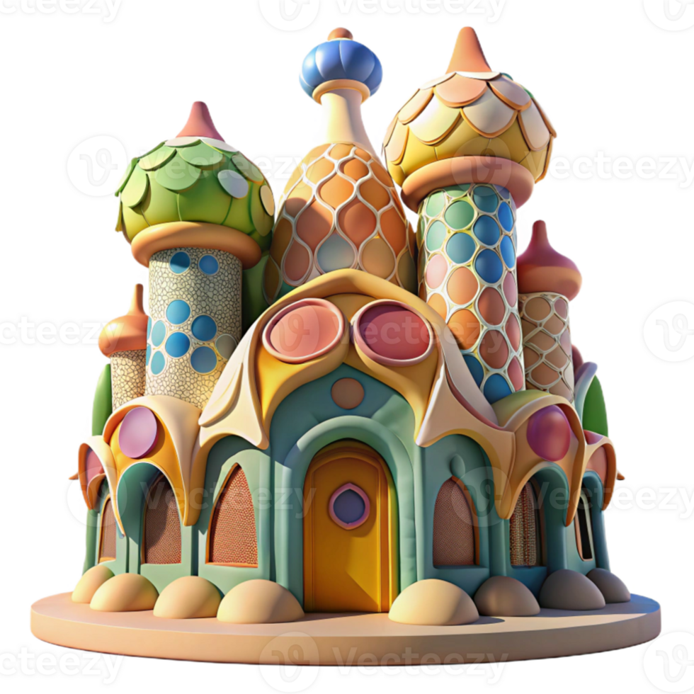 serene contemporary A Gaudi-inspired building, organic shapes, colorful mosaics, playful curves, bright sunlight, whimsical atmosphere, genuine png