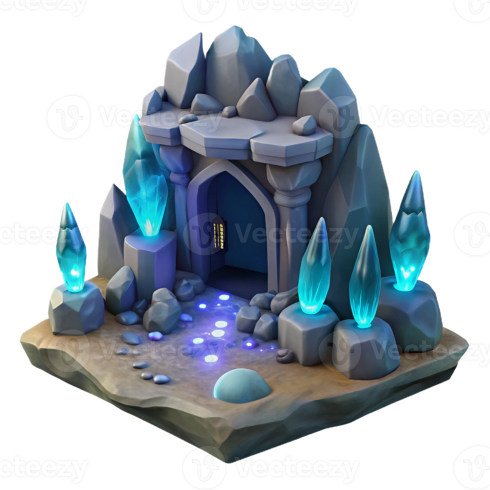 stunning classic A subterranean dwelling, carved into rock, glowing crystals, bioluminescent fungi, mystical lighting, fantasy setting, authentic png