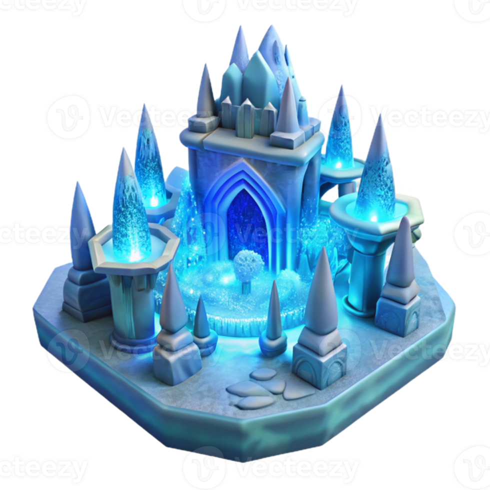 vibrant contemporary An ice palace, intricate ice sculptures, glowing blue light, freezing cold environment, fantasy setting, premium png