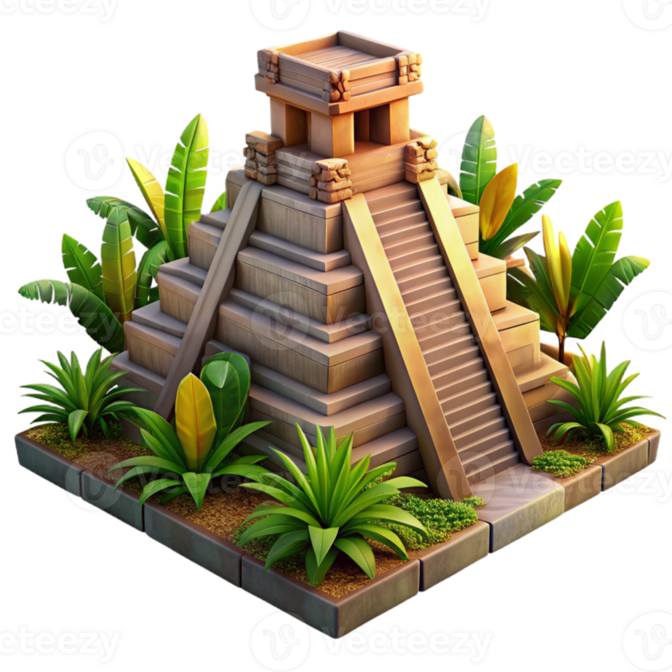 stunning vintage A Mayan pyramid, intricate stone carvings, surrounded by jungle, dramatic sunset lighting, ancient civilization aesthetic, authentic png