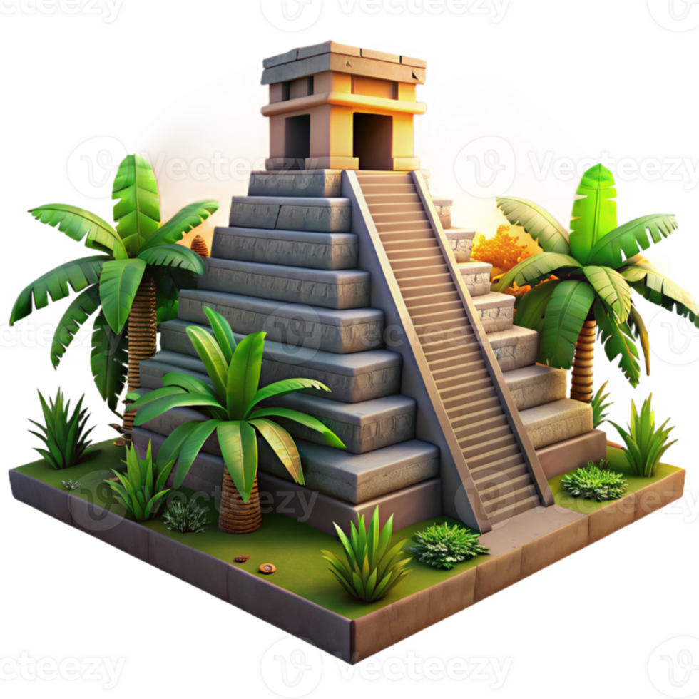 serene traditional A Mayan pyramid, intricate stone carvings, surrounded by jungle, dramatic sunset lighting, ancient civilization aesthetic, professional png
