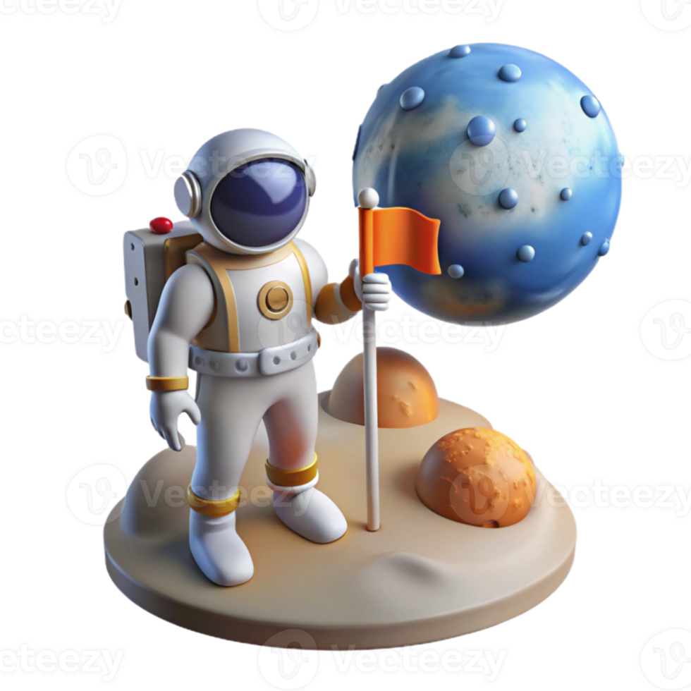 dramatic classic A lone astronaut, planting a flag on a newly discovered planet, with a breathtaking view of a binary star system. Realistic planetary surface. Bright, natural lighting.... png