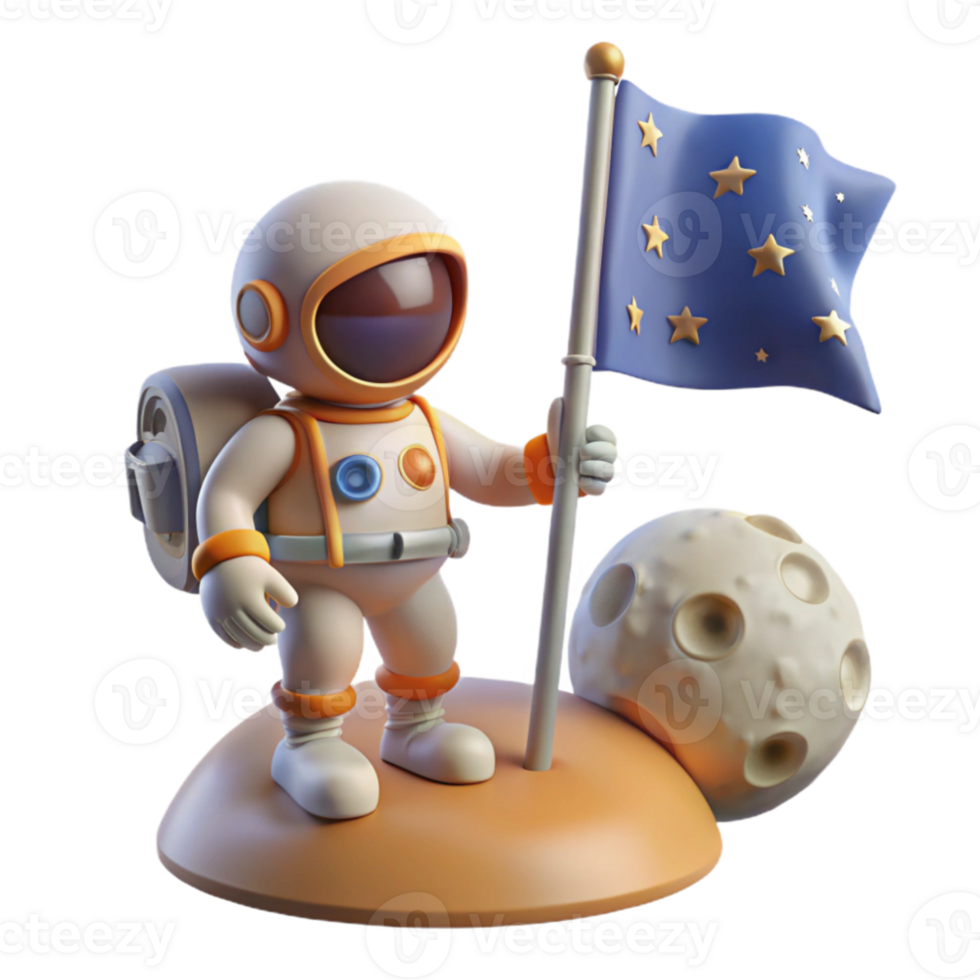 vibrant classic A lone astronaut, planting a flag on a newly discovered planet, with a breathtaking view of a binary star system. Realistic planetary surface. Bright, natural lighting.... png