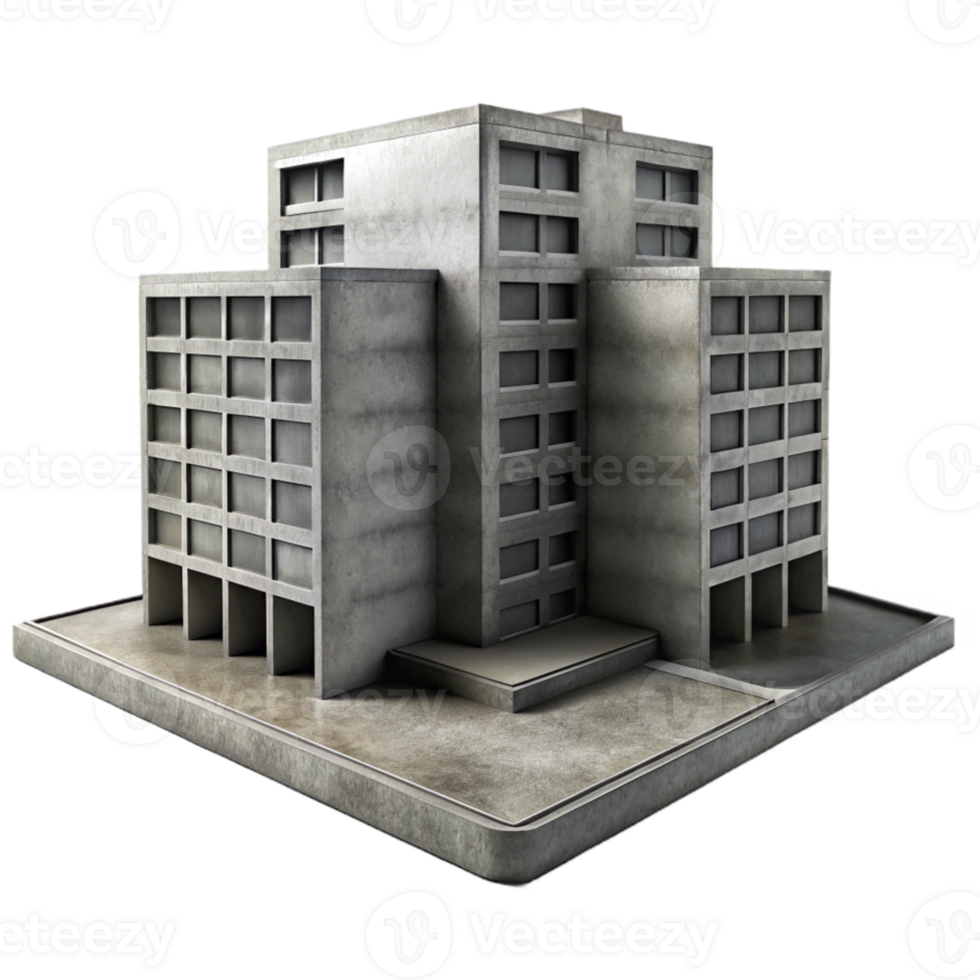 wonderful contemporary Brutalist concrete apartment complex, harsh shadows, monochrome, gritty, photorealistic, centered composition, authentic png