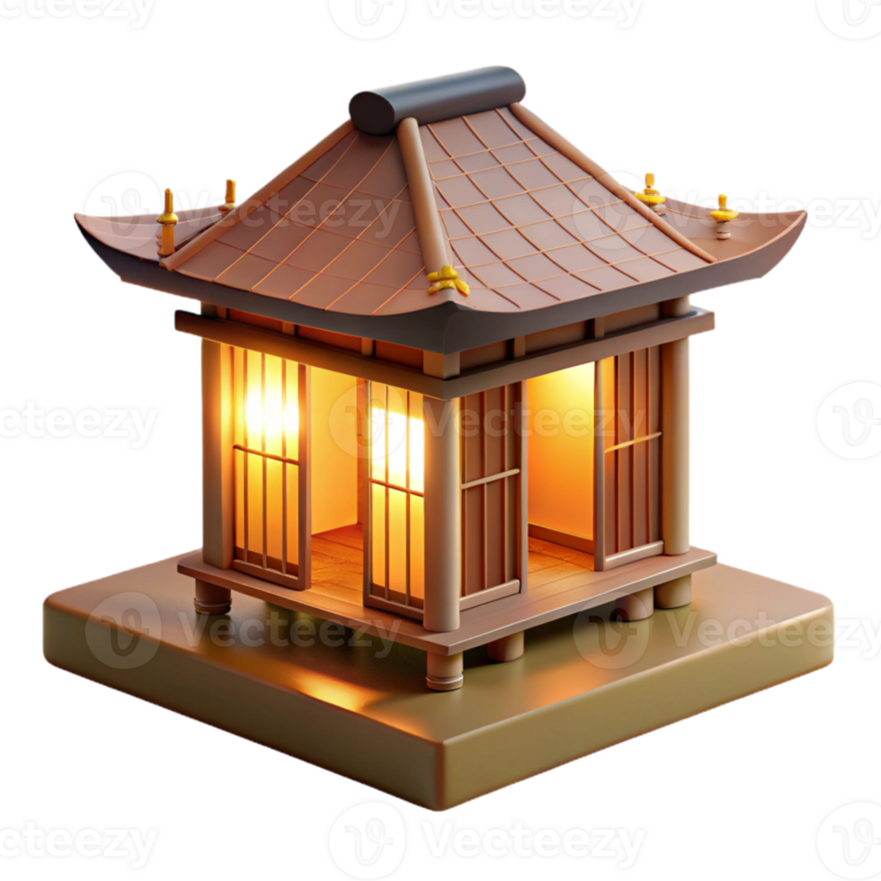 extraordinary artistic A Japanese tea house made of bamboo and paper, soft warm light from within, peaceful, minimalist, authentic png