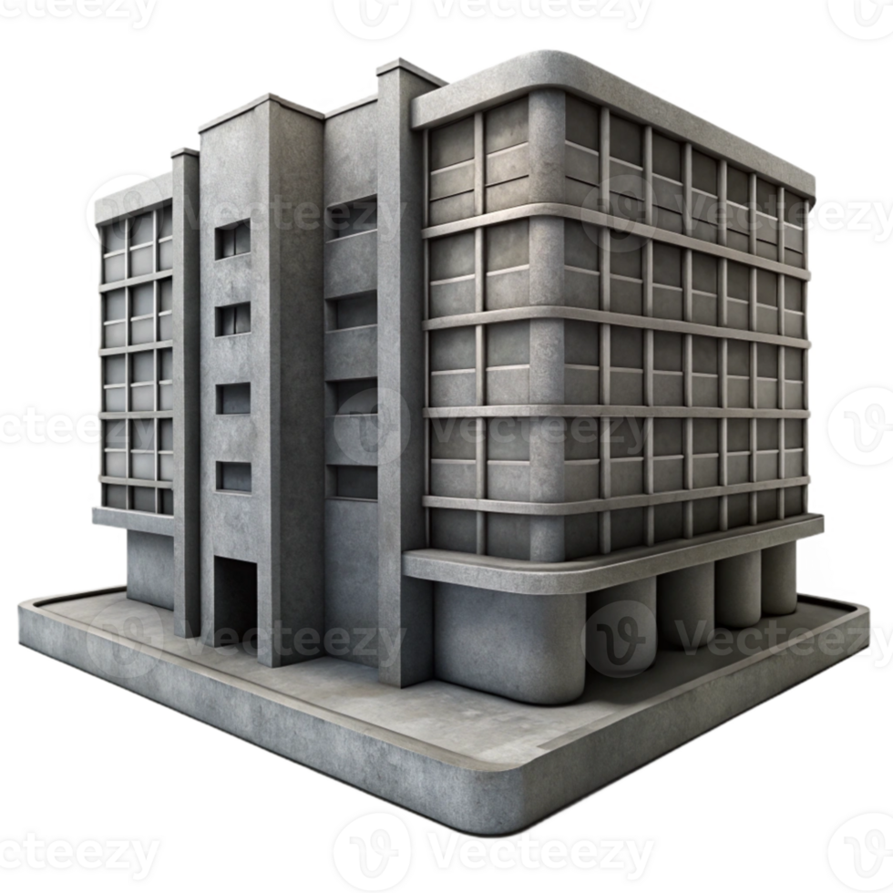 wonderful abstract Brutalist concrete apartment complex, harsh shadows, monochrome, gritty, photorealistic, centered composition, authentic png